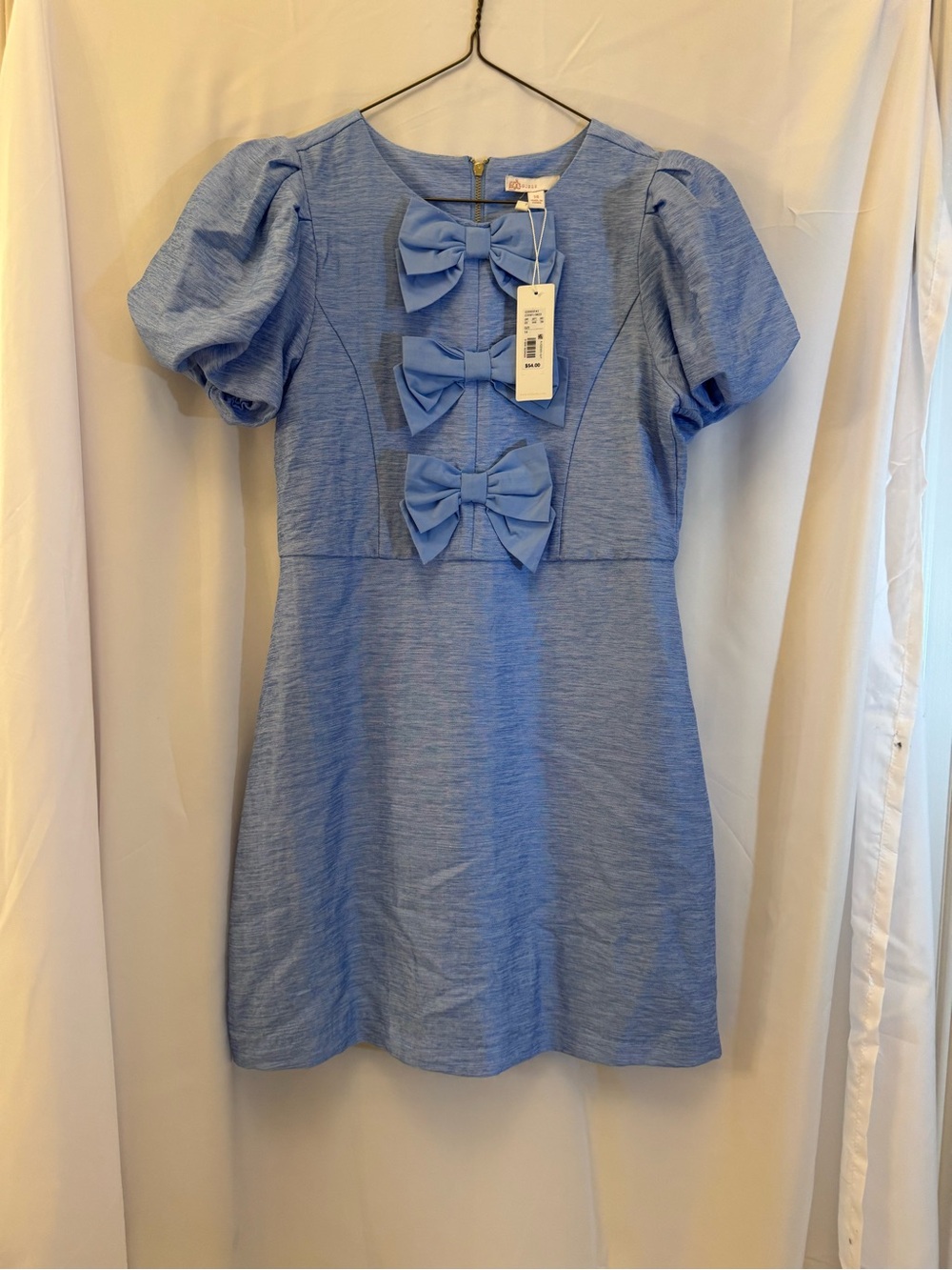 NWT GB girls Light Blue Puff-Sleeve Dress with Front Bows
